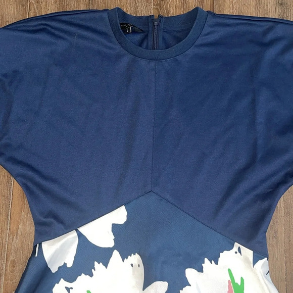 Ted Baker Dress Women’s 2 Chic Floral Midi Flare Puff Sleeve Navy Wedding Guest - Picture 11 of 13